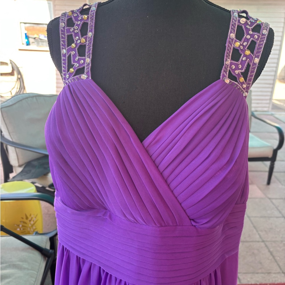 Adam Purple Ruched Sweetheart Prom Dress - Picture 12 of 14